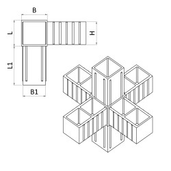 Plastová spojka - 6-nohý kus do profilu 25x25x2mm Plastová spojka - 6-nohý kus do profilu 25x25x2mm